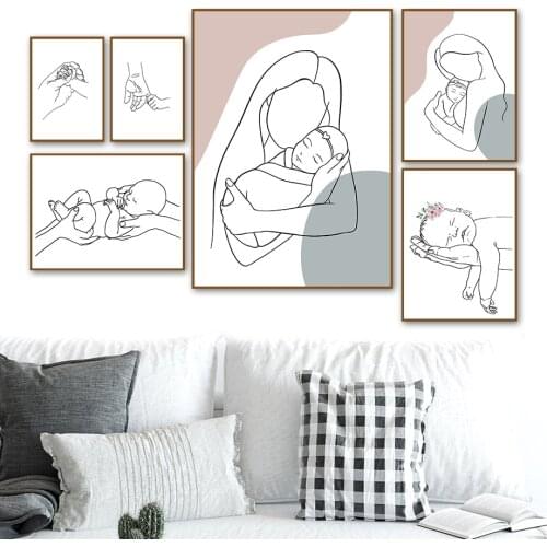 Abstract Lines Hand Mom And Child Family Art Canvas Painting Nordic Posters And Prints Wall Pictures For Living Room Decor