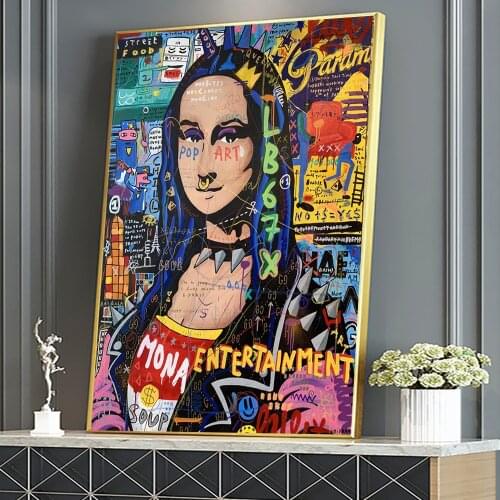 Abstract Mona Lisa Graffiti Canvas Painting on The Wall Street Art Posters and Prints Wall Art Picture for Living Room Decor