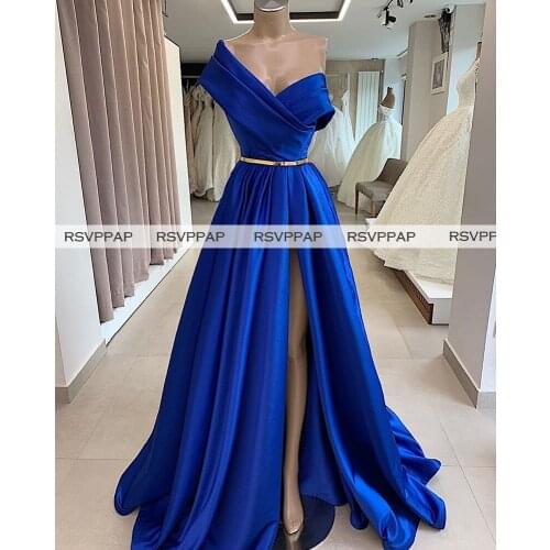 African Black Women Night Formal Gowns Sexy High Slit Pleated Cap Sleeve Cheap Long Royal Blue Mermaid Evening Dresses 2020