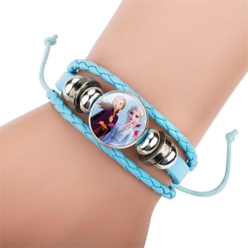 Disney Frozen 2 Childrens Handmade Cartoon Leather Rope Bracelet Kids Princess Bracelet Girls Jewelry Toy Birthday Gift 3