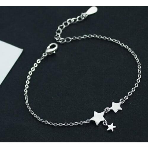 New Fashion Three Stars Pendant Anklets Bracelet 925 Sterling Silver Simple Charm Star Ankle Chain For Women&Girl Jewelry Gift