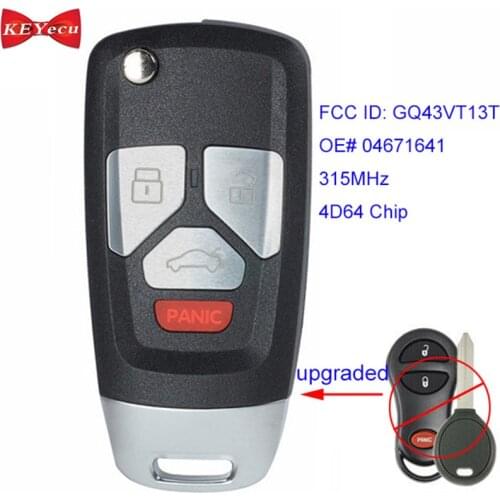 KEYECU for Chrysler PT Cruiser 2001 2002 2003 2004 2005 Remote Key Fob FCC ID: GQ43VT13T OE#04671641 315MHz 4D64 Chip