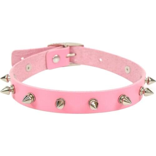 Pink Spike Rivets Rock Gothic Men Women Unisex Pu Leather Spike Rivet Choker Neck Punk Necklace Party Jewelry