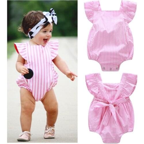 0-18 Months Baby Girls Clothes Sleeveless Baby Bodysuits Pink Striped Newborn Clothes Summer One Piece Infant Clothing Child Set