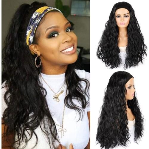 Long Wavy Headband Wig Glueless Heat Resistant Synthetic Wigs for Black Women 180% Density Full Ends Black Wig 24 inches