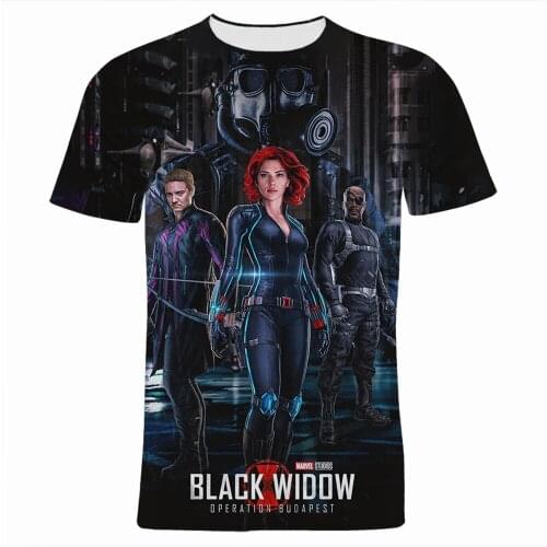 Oversize Womens T-shirt Marvel Super Hero Black Widow 3D Print Mens T Shirt Casual Summer Short Sleeve Children Tee Tops