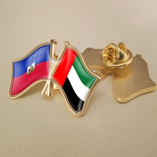 Haiti and United Arab Emirates Crossed Double Friendship Flags Lapel Pins Brooch Badges