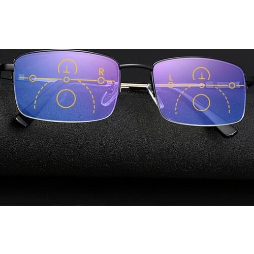 Flexible Titanium Progressive Reading Glasses Unisex Anti Blue Light Presbyopia Magnifying Multifocal +150 250 Half Rim TR90