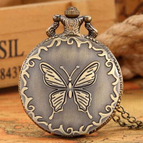 Butterfly Beautiful Pattern Nostalgia Pocket Watch Classic White Quartz Dial High Quality Pendant Souvenir Necklace For Women