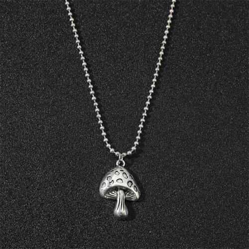 Harajuku Mushroom Metal Pendant Necklace For Women Men Plant Vintage Punk Cool Choker Necklace Fashion Statement Jewelry