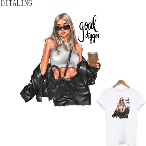 Fashion Girl Patch On Clothing Thermal Sticker DIY Washable T-Shirt Hoodies Patch Iron On Decals Heat Transfer Sticker Appliqued