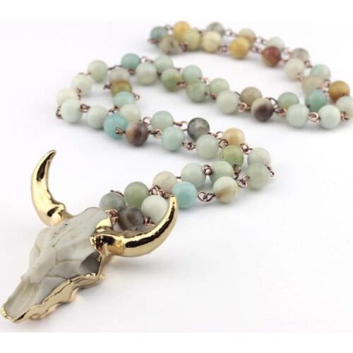 Fashion Bohemian Tribal Jewelry Long Knotted Amazonite Natural Druzy Stones Drop Pendant Stone Necklaces For Women