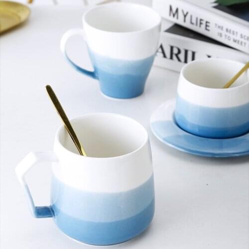 Ins wind gradient simple household ceramic cup dipped coffee flower cup and saucer set lovers cup
