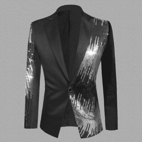 S-4xl New Tide Jacket Plus Size Men Clothing Black Plus Gold Sequined Suits Dress Blazers Coat Nightclub Singer Stage Costumes