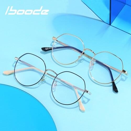 Iboode Women Men Myopia Glasses Alloy Metal Classic Frame Anti-Blue Light Nearsighted Retro Clear Lens -1.0 To -4.5 Spectacles