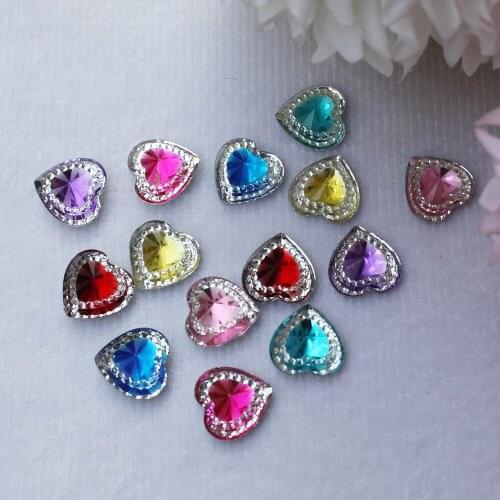 Wholesale Colorful 14mm Acrylic Flat Back Heart Shape Acrylic Rhinestone Beads No Hole