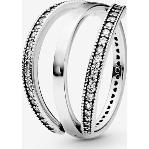 Authentic 925 Sterling Silver Glittering Folding Love Round Cz Ring For Womens Engagement Jewelry Anniversary