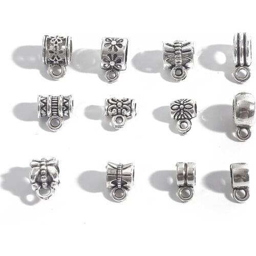 New 20pcs Bail bead Connector Charms 4-9MM Antique Silver Necklace Clasps for DIY Jewelry Findings Accessories