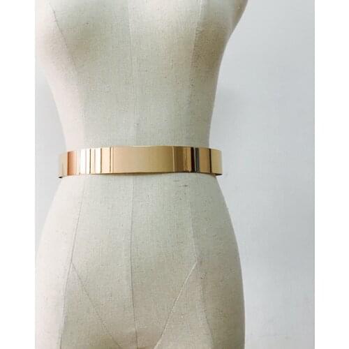 Fashion Women Adjustable Metal Waist Belt Bling Gold Silver Color Plate Vintage Lady Simple Belts