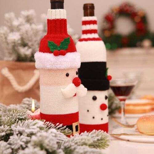 Christmas Wine Bottle Decor Set Santa Claus Snowman Bottle Cover Clothes Table Decoration For New Year Xmas Dinner Party
