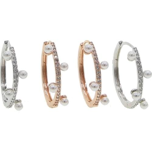 Fashion Punk Women Girl Wedding Jewelry Gold-color Big Flower Loop Hoop Earring Imitation Pearl Beads Wedding Hoop Earrings
