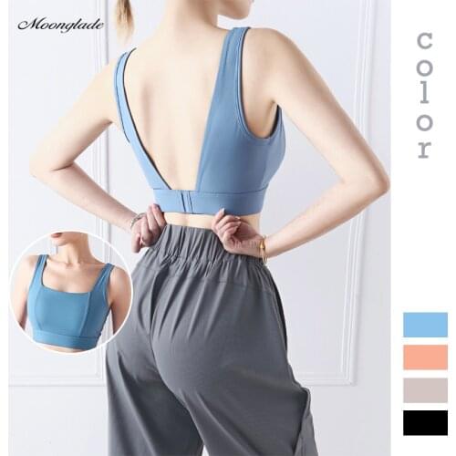Moonglade Yoga Tops Women Workout Crop Sports Bra Fitness Gym V-Shape Back Shockproof Vest Type Underwear Air Fabric
