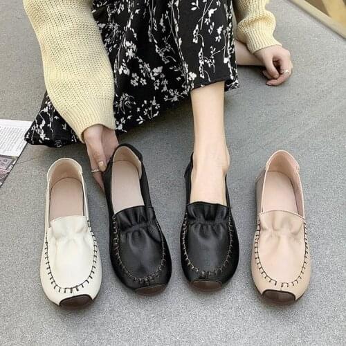 YSHUNIJ Shoes Casual Comfortable Soft-soled Womens Shoes 2021 Spring and Autumn New Shallow Mouth Lotus Leaf Flat Shoes Women