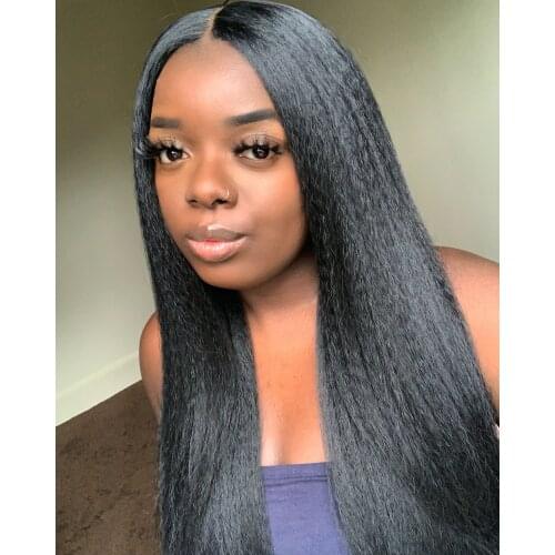 Uneed Brazilian Kinky Straight Lace Wigs for Black women 4X1 T Part Lace high density long Remy hair