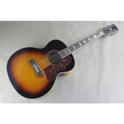 Send in 3 days(ems) Top Quality solid spruce top 12 strings J200 sunburst color acoustic guitar in stock