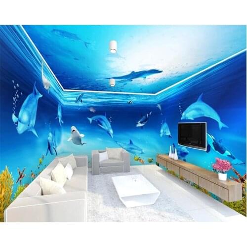 Wellyu Custom wallpaper fantasy underwater world dolphin theme space murals 3D whole house background wall decoration painting