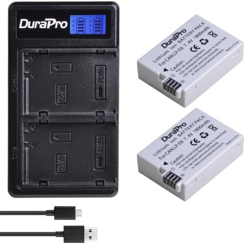 DuraPro 1800mAh 7.4V LP-E8 LP E8 Camera Battery + LCD Dual USB Charger For Canon EOS 550D 600D 650D 700D kiss X4 X5 X6i X7i Rebe