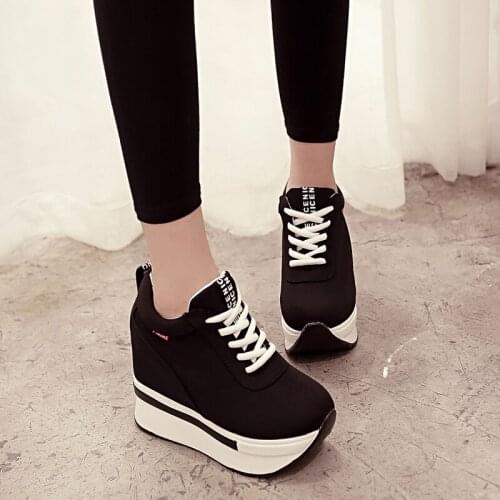 Women Sneakers Women Height Increasing Breathable Lace-Up Wedges Sneakers Platform Shoes Canvas Woman Casual Shoes A10-31