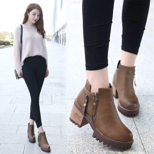European style 2019 autumn and winter new short boots female high-heeled Martin boots female thick with womens Korean boots