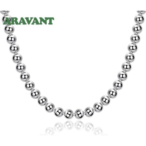 925 Silver Jewelry 4mm 6mm 8mm 10mm Bead Chains Choker Necklace Collares Bijoux Femme