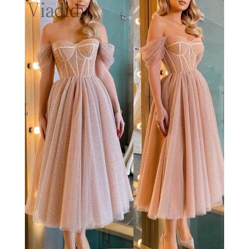 Women Elegant Off Shoulder Sequined Bandeau Dress Solid Color Ruched Midi Party Dress