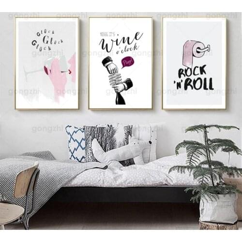 Cartoon Canvas Painting Open Wine Bottle Drinking Toilet Paper Rock Living Room Bar Restaurant Wall Deco Printing Modern Poster