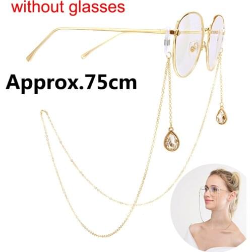 1pcs Trendy Crystal Metal Eyeglasses Glasses Chain Strap Eyeglass Glasses Water Drop Chain Cord For Reading Glasses