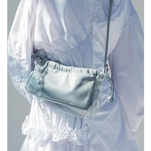 2020 Women Designer Luxury Crossbody hobos Bag Vintage Harajuku PU Leather White baguette bag Acrylic Chain Shoulder Bag handbag