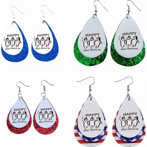 2021 Trend Cute Dancing Penguins Fuax Leather Earrings We Are Now In Stock