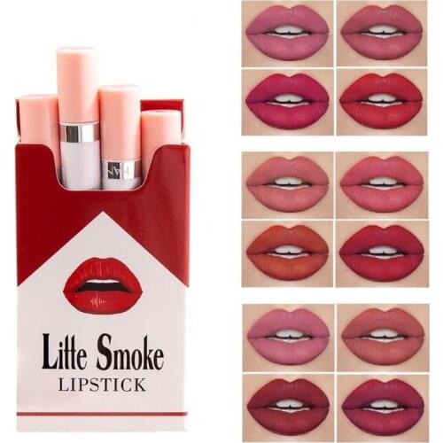 HANDAIYAN HOT 4 Pcs/Set Sexy Cigarette Lipstick Matte Waterproof Pigment Lipgloss Non-Stick Cup Lips Tint Cosmetic Makeup TSLM1