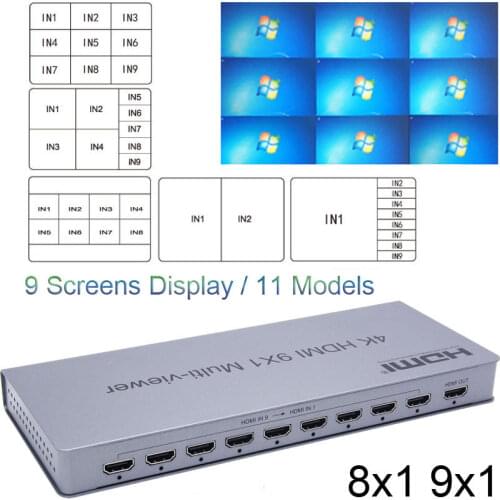 4K HDMI 8x1 Quad Multi-viewer Switcher 8 9 In 1 Out Seamless Switch 9x1 Multiviewer Picture Splitter HDTV Display Screen Divider