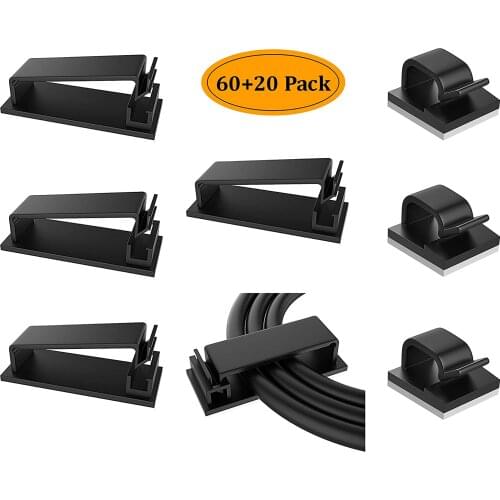 80pcs Adhesive Cable Clips Wire Organizer Cord Holder, Cable Wire Management for Car, Home TV PC Laptop Included S Size & L Size