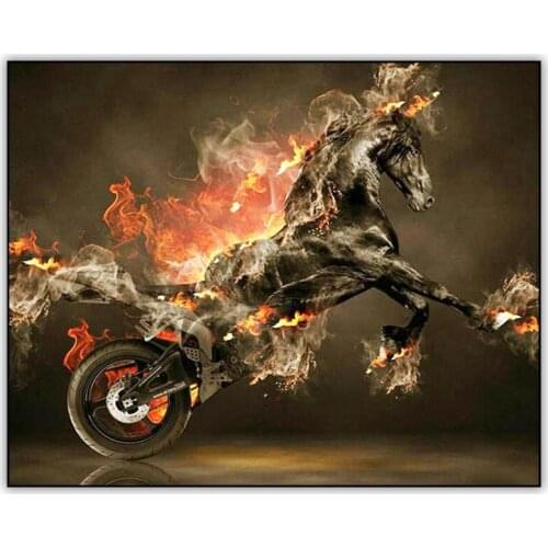 Abstract 5d DIY Diamond Painting Foto Fire Horse and Motorcycle Full Drill Square Diamant Painting Mosaic Embroidery Accessories