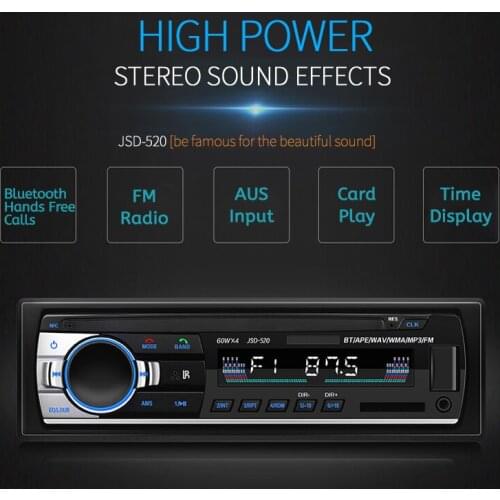 Car Multimedia Player 12V JSD-520 1Din Bluetooth WMA Car MP3 Player Remote Control USB/SD Car Audio Stereo Auto-radio