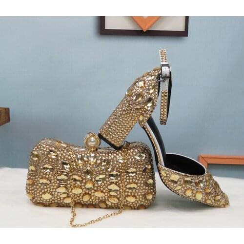 BaoYaFang Summer Female Champagne Party Sandals Purse wedding shoes Bride woman Fashion Pointed toe Thick Heel Buckle Sandals