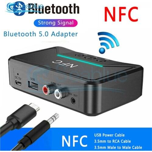 Wireless Bluetooth 5.0 Receiver Smart NFC A2DP RCA AUX 3.5MM Jack Adapter Suppotr USB Play For CAR Home Speaker Headphone