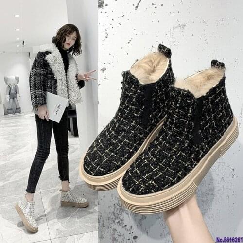 Fashion Shoes Woman Winter Platform Snow Boots Plush Female Casual Sneakers Gingham Faux Suede Shoes With Fur Inside Cold-proof