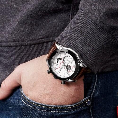 MEGIR Creative Quartz Watch Men Leather Chronograph Military Sports Calander Watches Male Clock Relogio Masculino Reloj Hombre