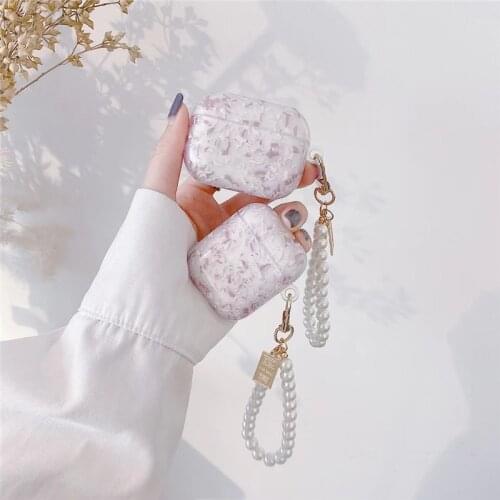 For airpods pro case Korea Marble shell 3D Pearl Shell Keychain soft Wireless Headset bluetooth case for Apple AirPods 1 2 cover