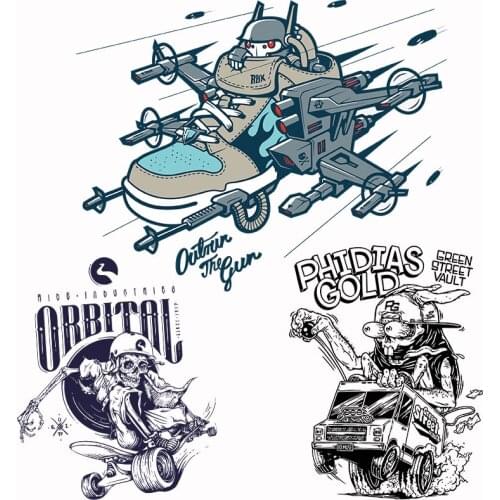 Personality Aircraft Skull Letter Truck Rabbit Pattern Heat Transfer for Clothing Printed Heat Transfer PVC Patch DIY Appliques